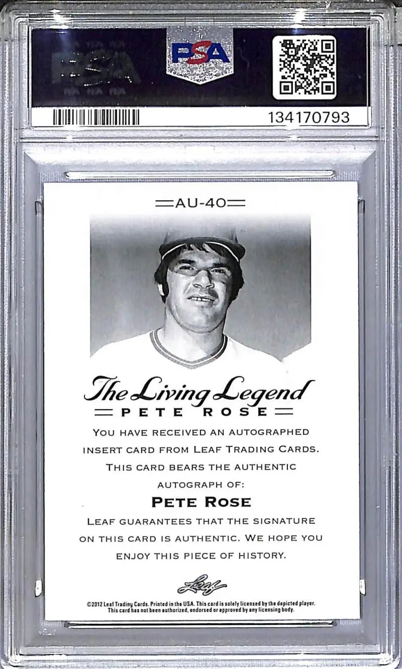 2012 Leaf The Living Legend #AU-40 Pete Rose PSA 10 GEM MINT Auto - Baseball Card Single