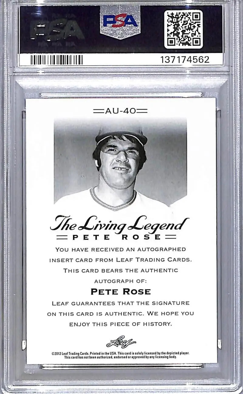 2012 Leaf The Living Legend #AU-40 Pete Rose PSA 9 MINT Auto - Baseball Card Single
