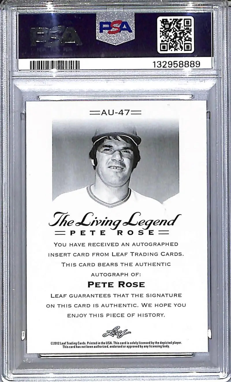2012 Leaf The Living Legend #AU-47 Pete Rose PSA 10 GEM MINT Auto - Baseball Card Single