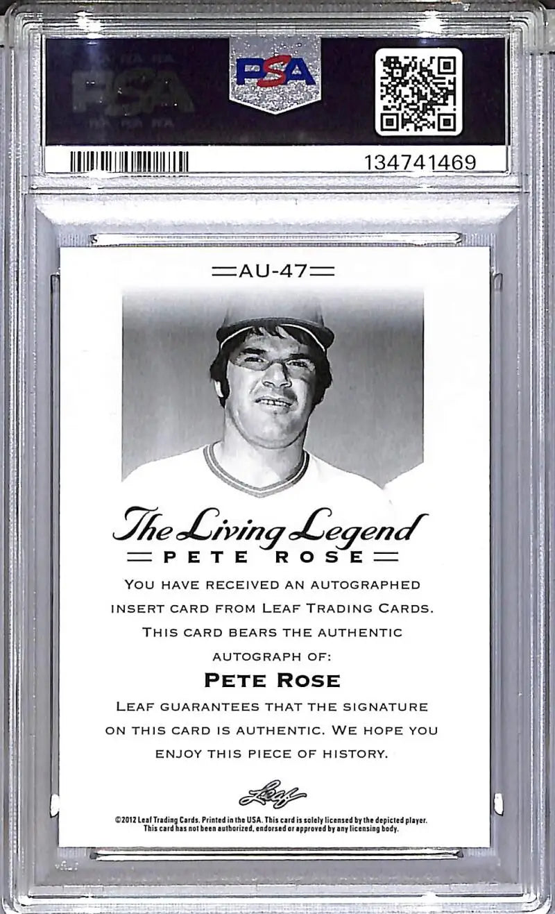 2012 Leaf The Living Legend #AU-47 Pete Rose PSA 10 GEM MINT Auto - Baseball Card Single
