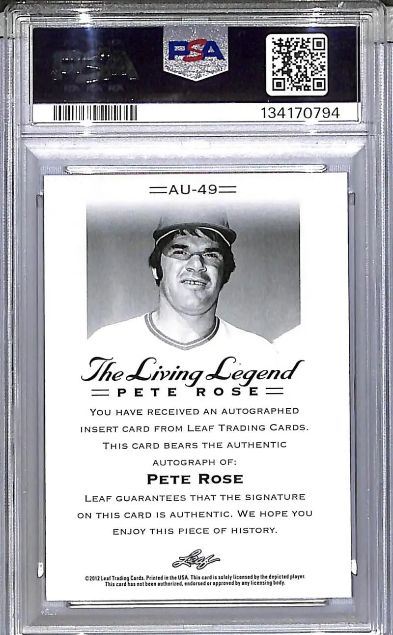 2012 Leaf The Living Legend #AU-49 Pete Rose PSA 10 GEM MINT Auto - Baseball Card Single