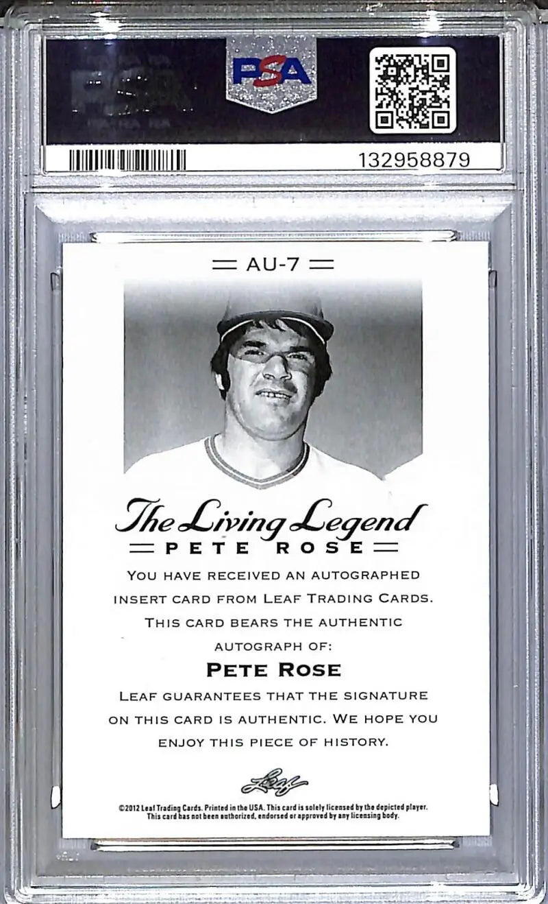 2012 Leaf The Living Legend #AU-7 Pete Rose PSA 10 GEM MINT Auto - Baseball Card Single