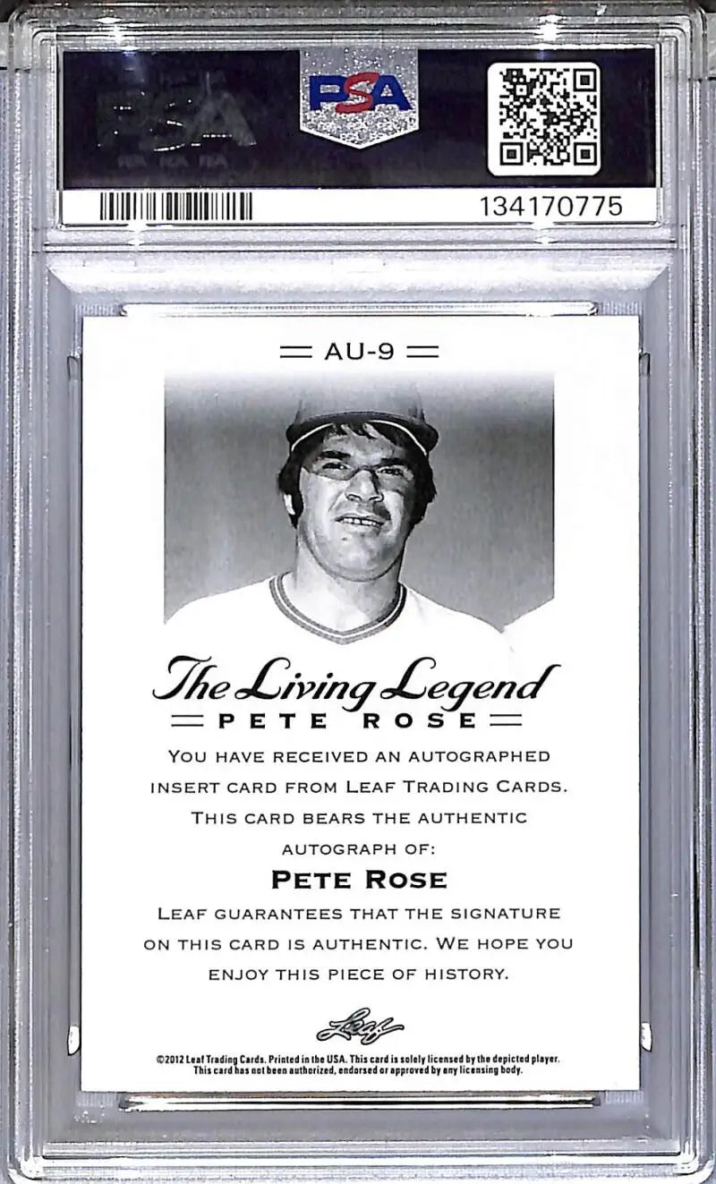 2012 Leaf The Living Legend #AU-9 Pete Rose PSA 9 MINT Auto - Baseball Card Single