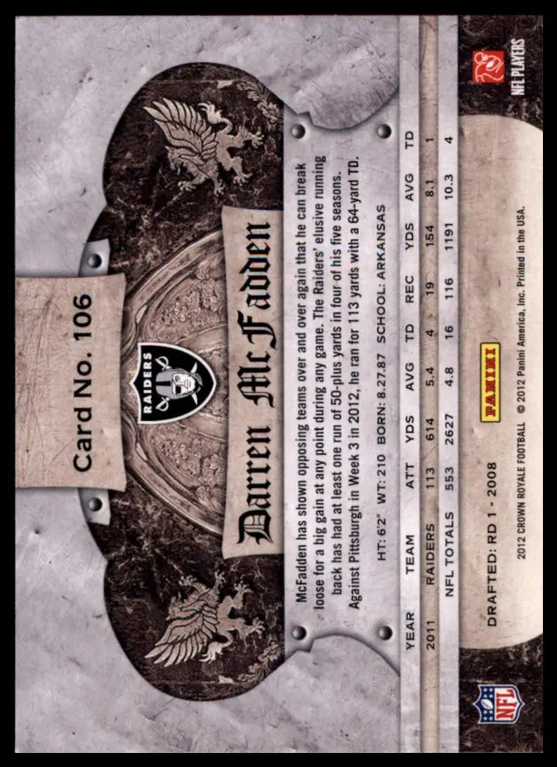 2012 Panini Crown Royale Darren McFadden 106 Oakland Raiders NM - Football Card Single