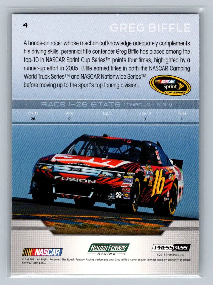 2012 Press Pass #4 Greg Biffle Roush Fenway Racing - Racing Card Single