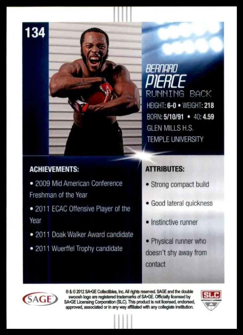 2012 SAGE Hit - Bernard Pierce #134 (RC)