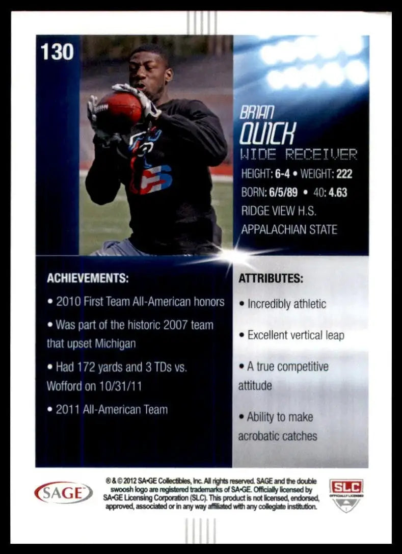 2012 SAGE Hit - Brian Quick #130 (RC)