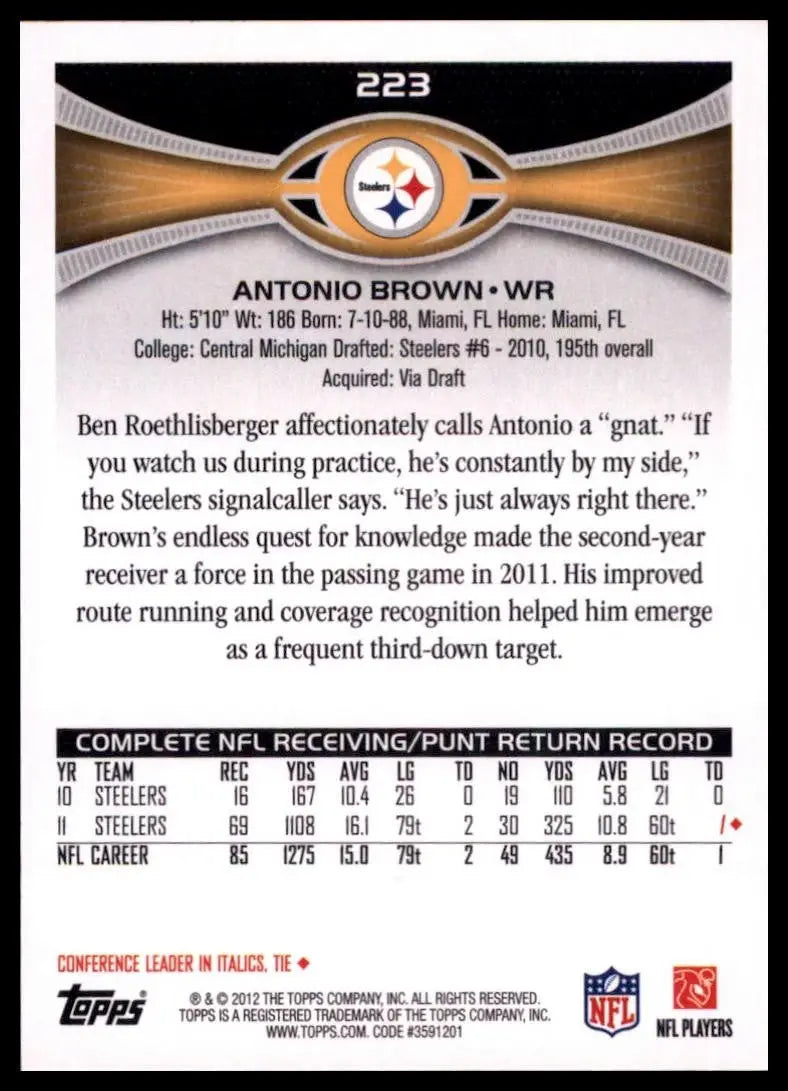2012 Topps - Antonio Brown #223 Horizontal Yellow Helmet - Football Card Single