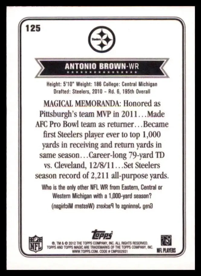 2012 Topps Magic - Antonio Brown #125 Mini Blue - Football Card Single