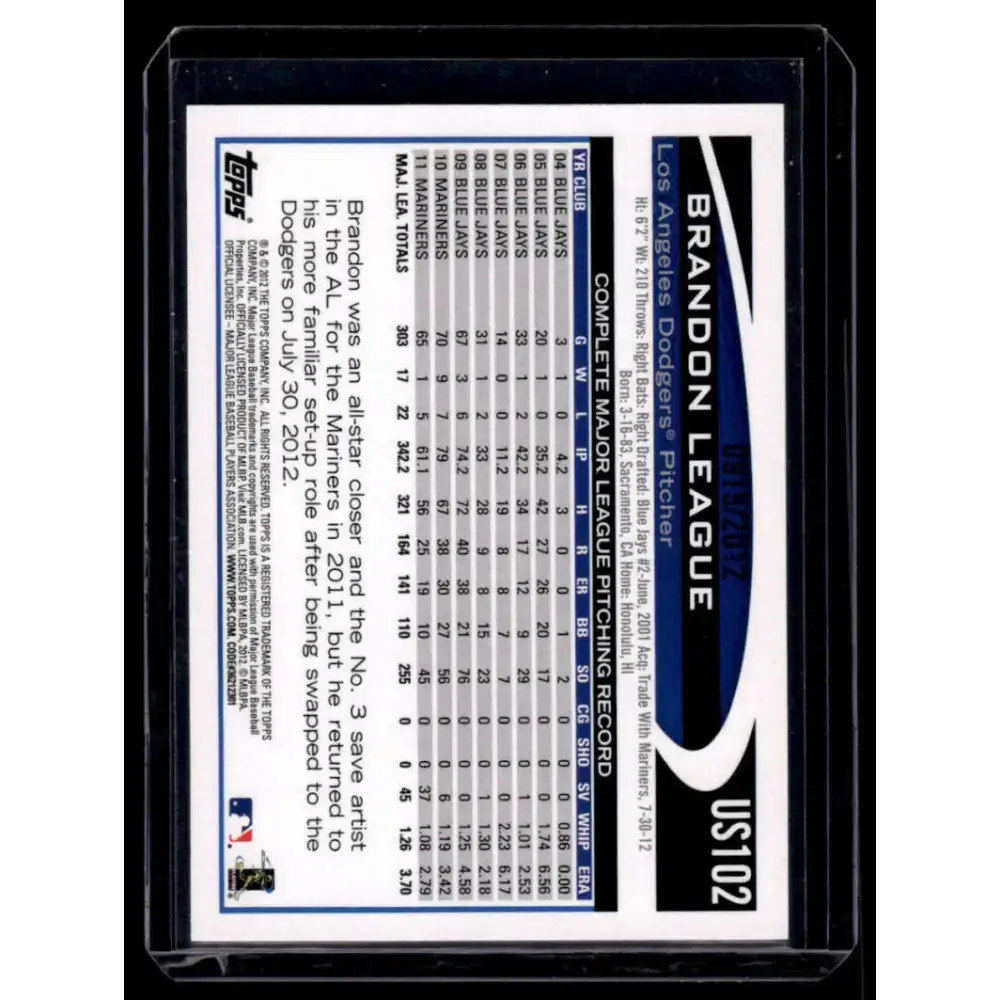 2012 Topps Update #US102 Brandon League NM-MT Los Angeles Dodgers Baseball Card - Baseball Card Single