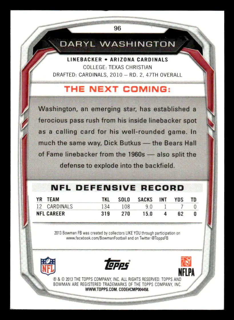 2013 Bowman #96 Daryl Washington - Football Card Single