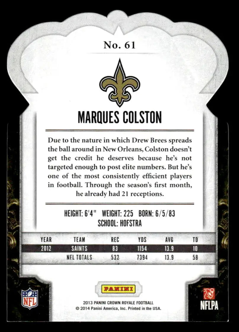 2013 Panini Crown Royale #61 Marques Colston - Football Card Single