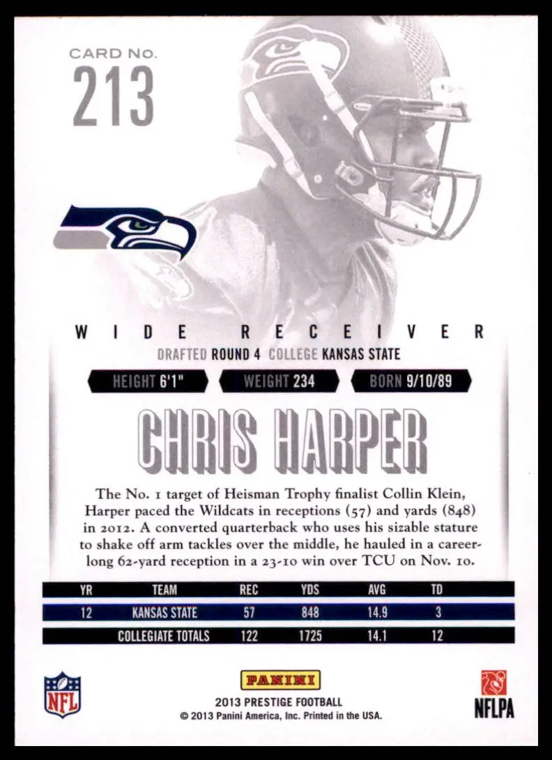2013 Panini Prestige Chris Harper RC 213 Seattle Seahawks NM - Football Card Single