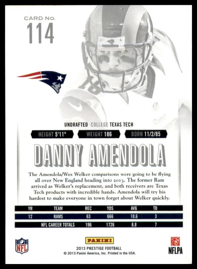 2013 Panini Prestige Danny Amendola #114 New England Patriots Football Card NFL - Football Card Single