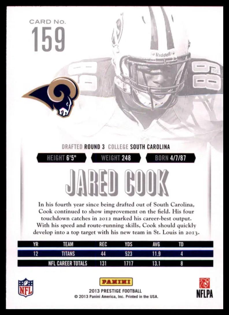 2013 Panini Prestige Jared Cook 159 St. Louis Rams NM - Football Card Single