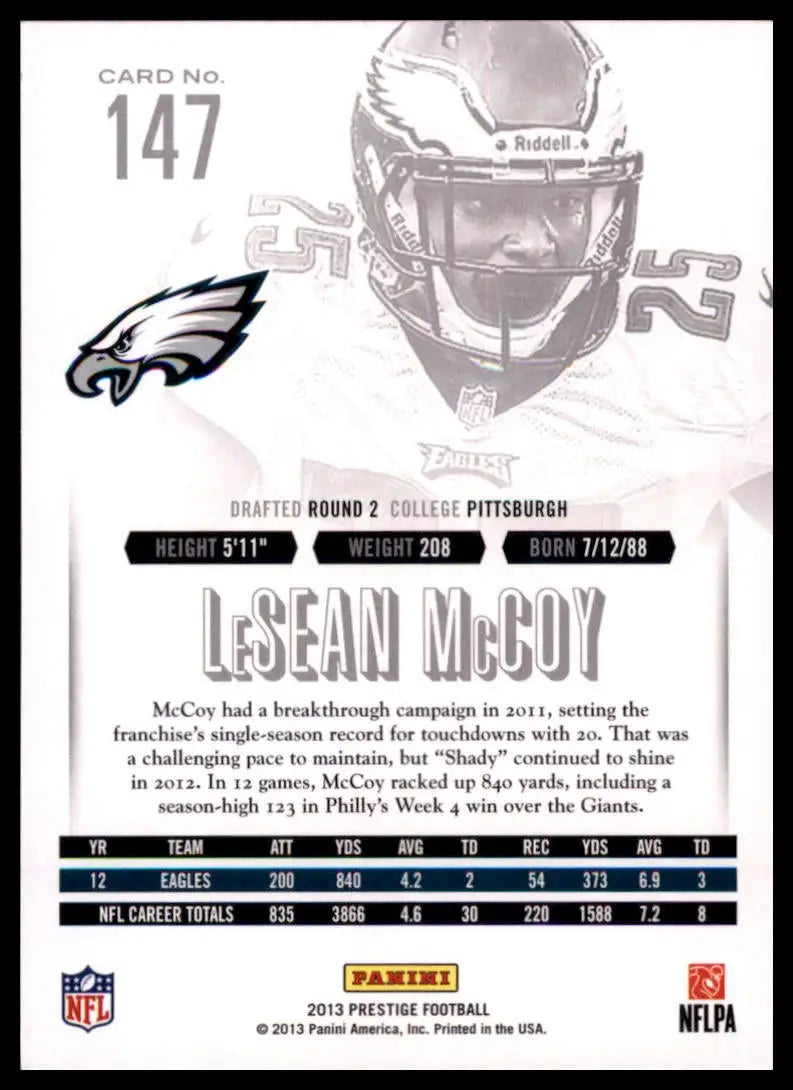 2013 Panini Prestige LeSean McCoy 147 Philadelphia Eagles NM - Football Card Single