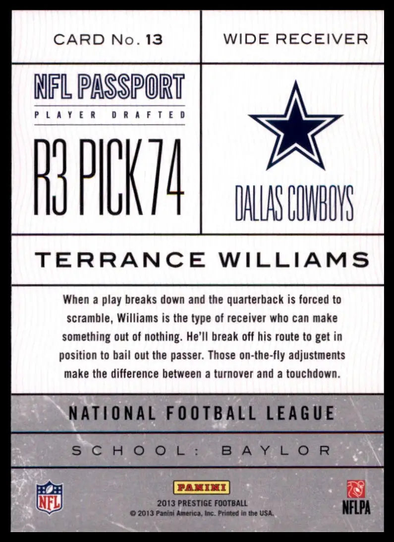 2013 Panini Prestige - NFL Passport Terrance Williams 13 Dallas Cowboys NM - Football Card Single