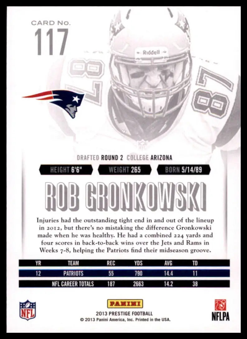 2013 Panini Prestige Rob Gronkowski 117 New England Patriots NM - Football Card Single