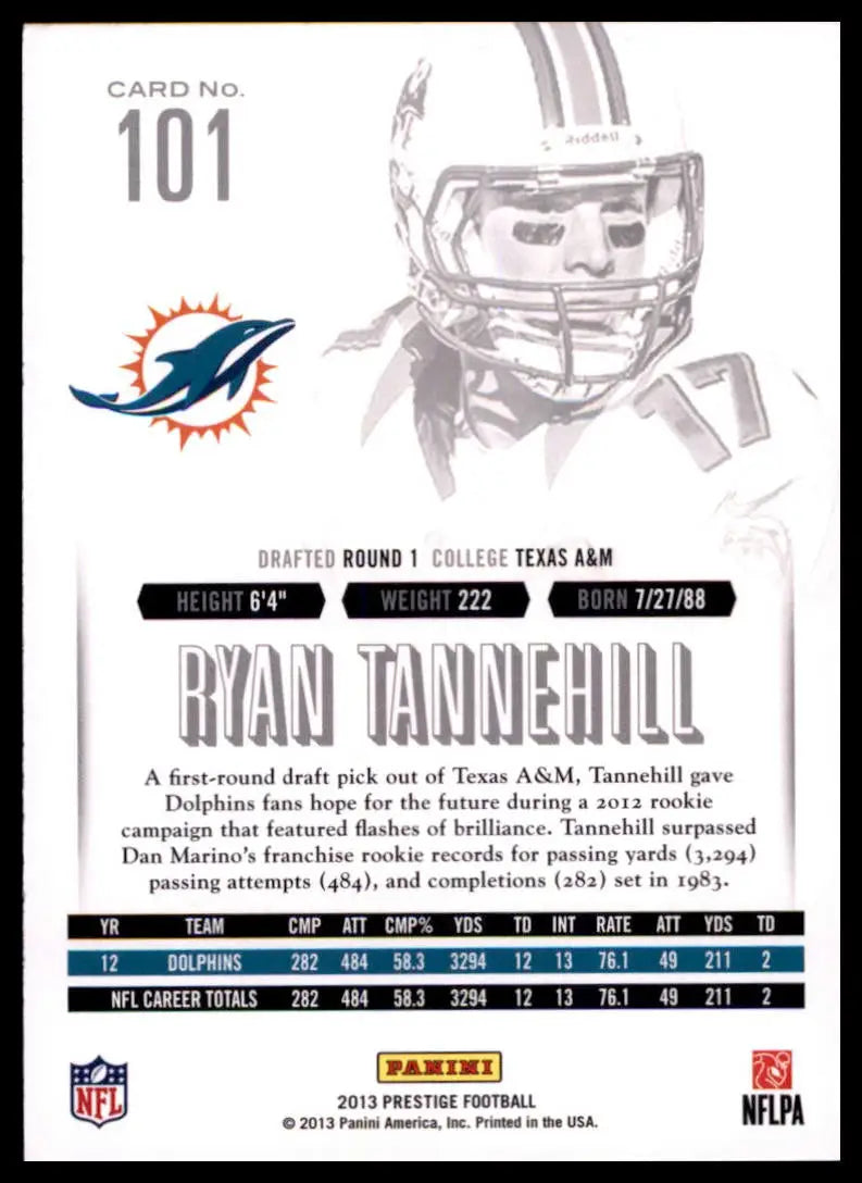2013 Panini Prestige Ryan Tannehill 101 Miami Dolphins NM - Football Card Single