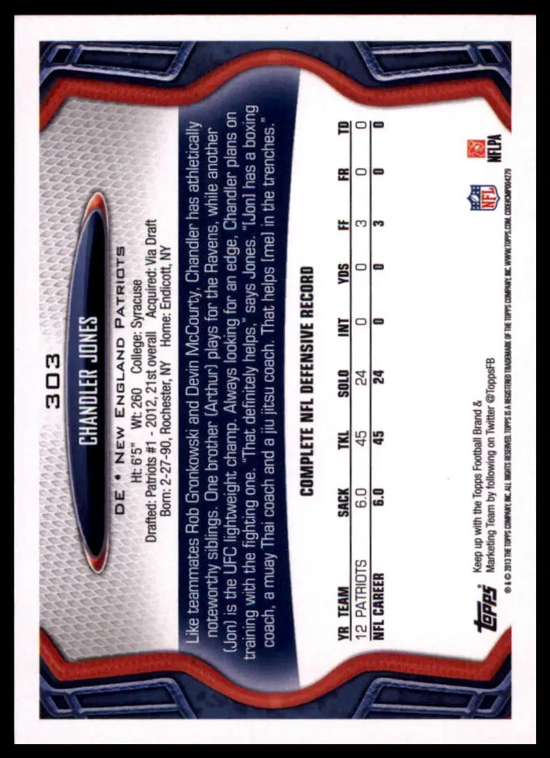2013 Topps Chandler Jones 303 New England Patriots NM - Football Card Single