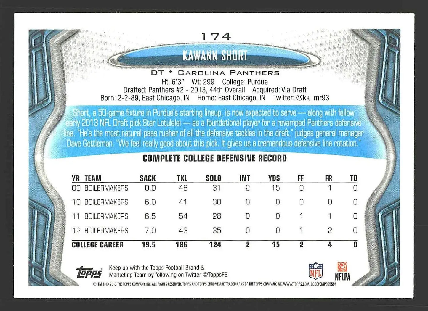 2013 Topps Chrome #174 Kawann Short - Football Card Single