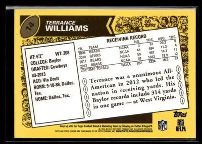 2013 Topps Chrome Terrance Williams #14 1986 Dallas Cowboys