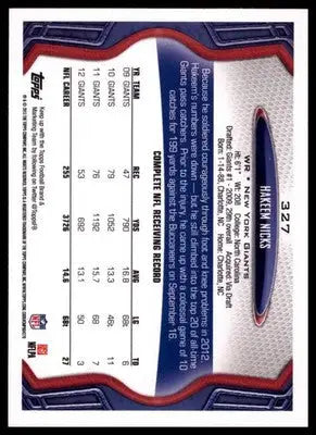 2013 Topps Hakeem Nicks 327 New York Giants - Football Card Single