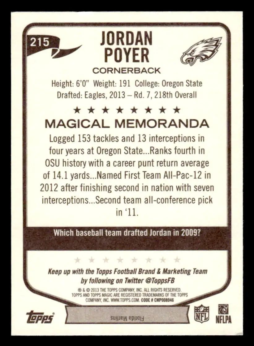 2013 Topps Magic #215 Jordan Poyer - Football Card Single