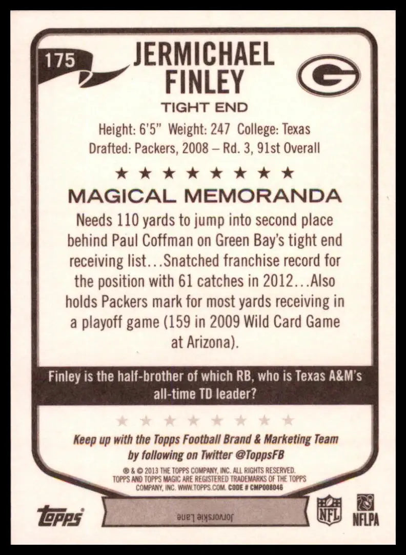 2013 Topps Magic Jermichael Finley 175 Green Bay Packers NM - Football Card Single