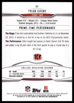 2013 Topps Prime Tyler Eifert RC 139 Cincinnati Bengals - Football Card Single
