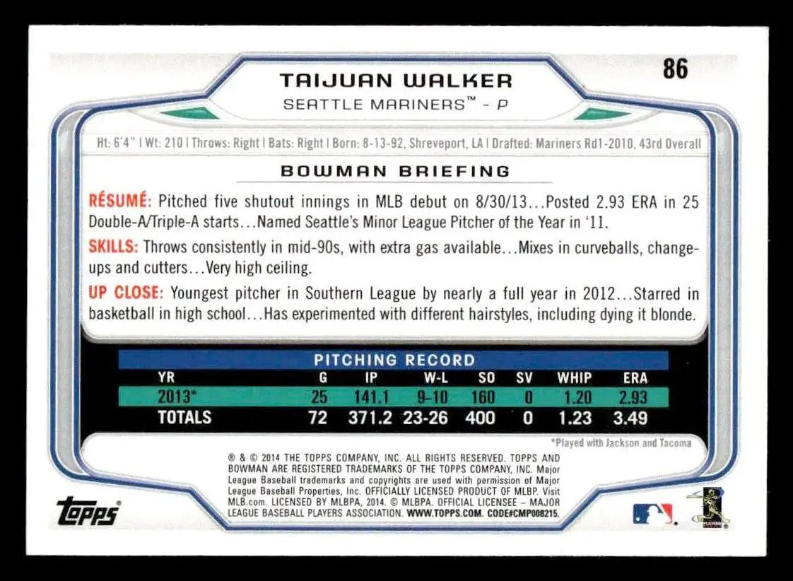 2014 Bowman #86 Taijuan Walker - Baseball Card Single
