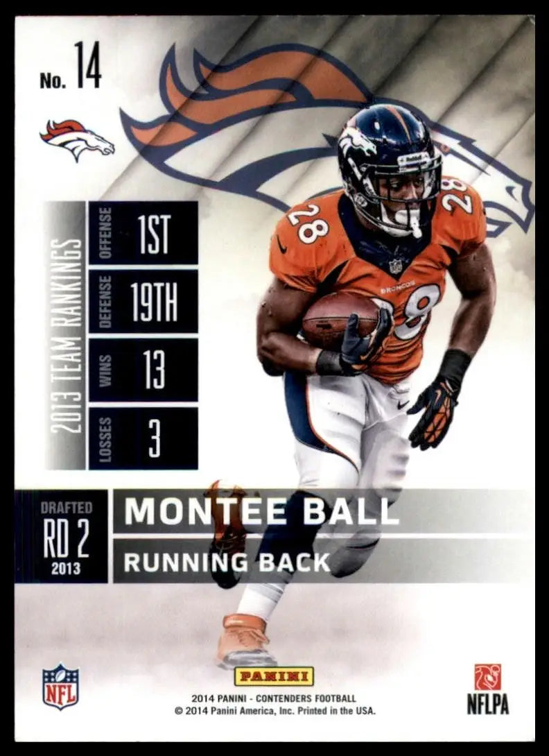 2014 Panini Contenders Season Ticket Montee Ball #14 Denver Broncos Football NFL - Football Card Single