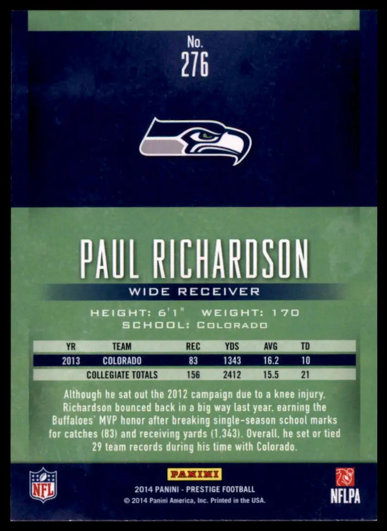 2014 Panini Prestige Paul Richardson RC 276 Seattle Seahawks - Football Card Single