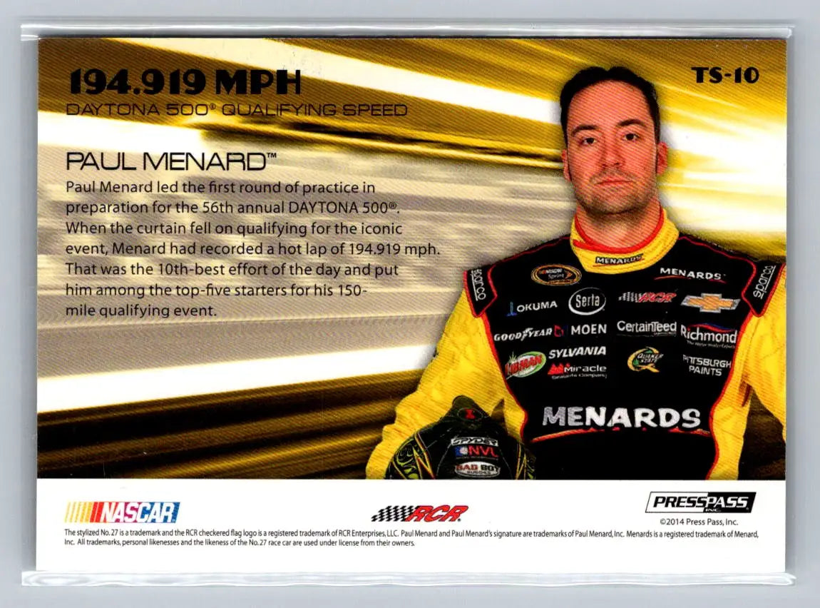 2014 Press Pass American Thunder #TS-10 Paul Menard Richard Childress - Racing Card Single