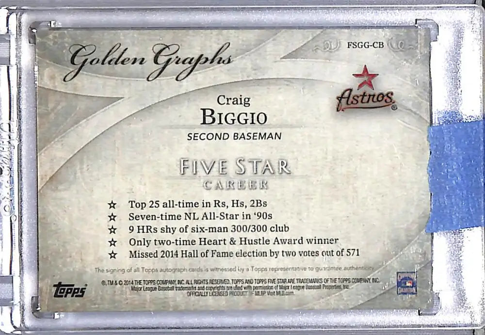 2014 Topps Five Star Golden Graphs #FSGG-CB Craig Biggio NM-MT Auto 41/50 Houston Astros - Baseball Card Single