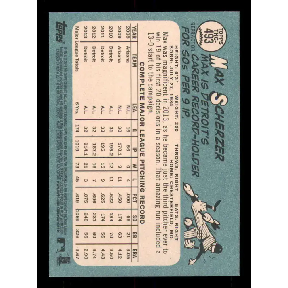 2014 Topps Heritage Chrome Refractor Purple #THC-493 Max Scherzer NM-MT Detroit Tigers Baseball Card - Baseball Card