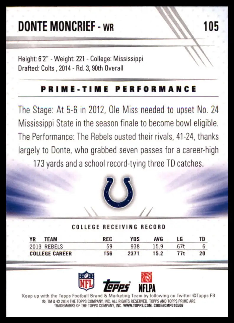 2014 Topps Prime Donte Moncrief RC 105 Indianapolis Colts NM - Football Card Single