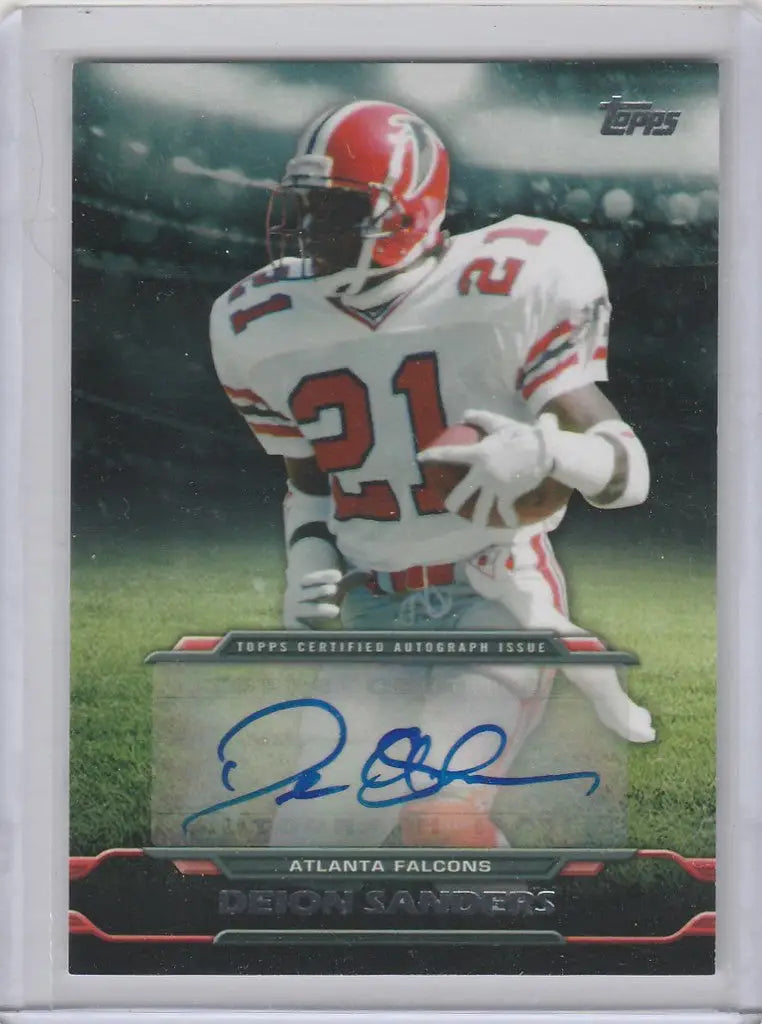 Football trading card of TADS Deion Sanders with autograph and jersey number 21