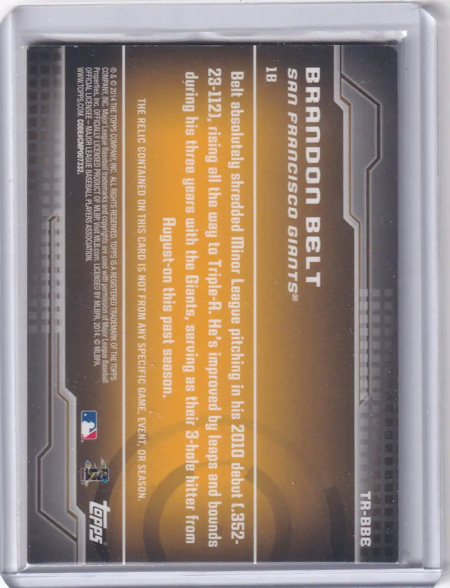 2014 Topps Trajectory Relic #TR-BBE Brandon Belt - San Francisco Giants - Baseball Card Single