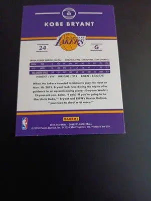 2015-16 Panini Donruss - Kobe Bryant #62. Los Angeles Lakers. NRMT+ - Basketball Card Single