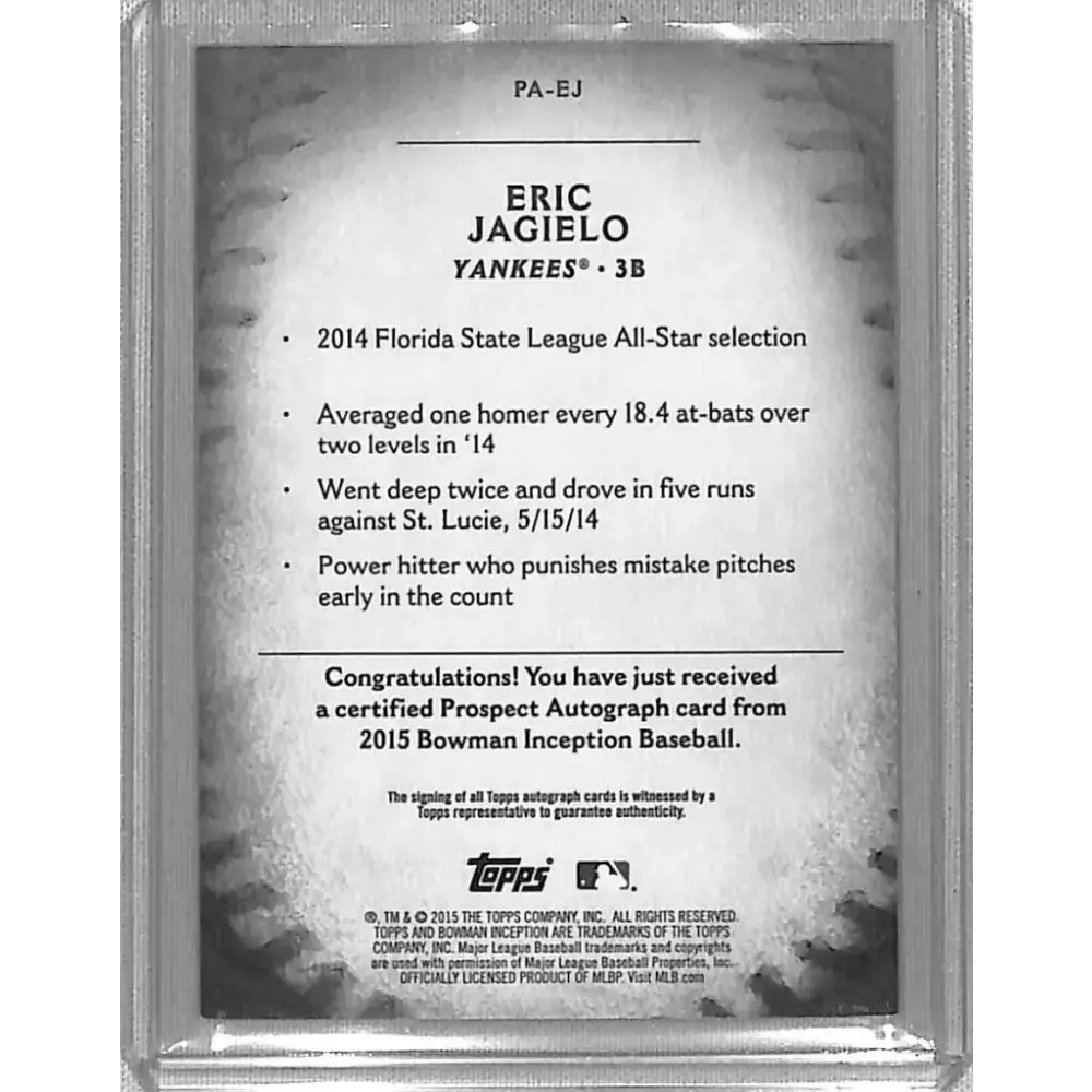 2015 Bowman Inception #PA-EJ Eric Jagielo NM-MT Baseball Card - Baseball Card Single