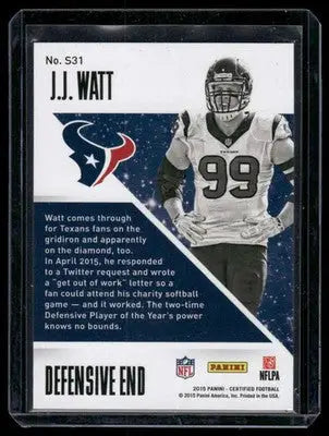 2015 Panini Certified Stars J.J. Watt #S31 Red 160/199 Football - Football Card Single
