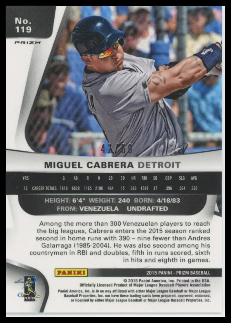 2015 Panini Prizm - Orange Prizms Miguel Cabrera 119 /60 Detroit Tigers NM - Baseball Card Single