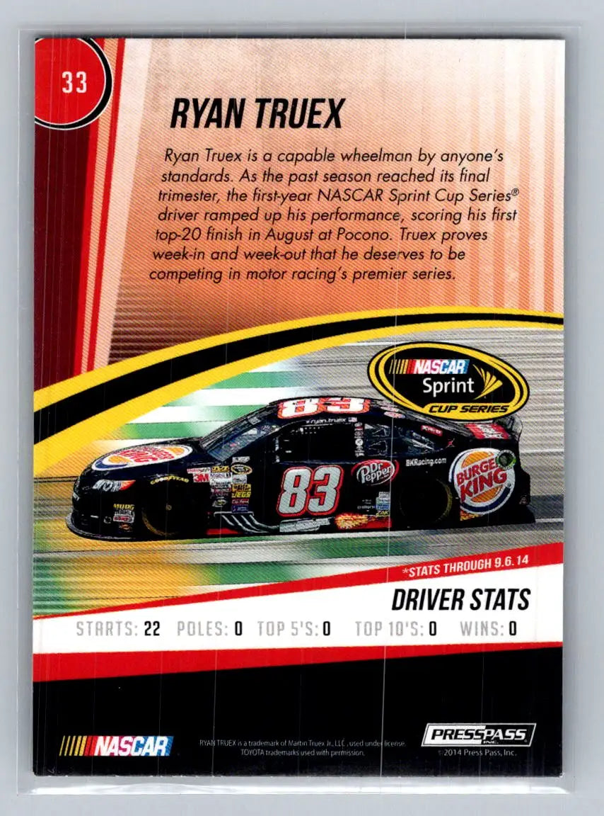 2015 Press Pass Cup Chase #33 Ryan Truex BK Racing - Racing Card Single