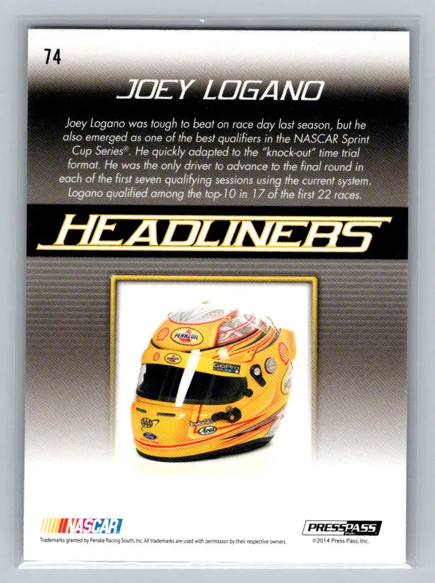 2015 Press Pass Cup Chase #74 Joey Logano Team Penske - Racing Card Single