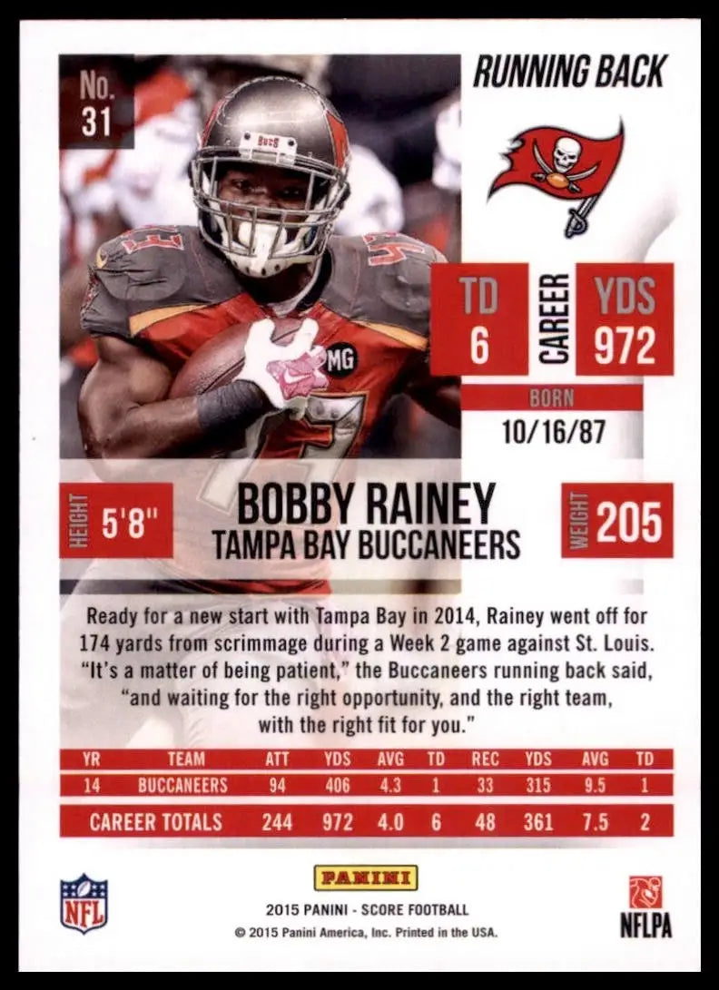 2015 Score - Bobby Rainey #31 - Football Card Single