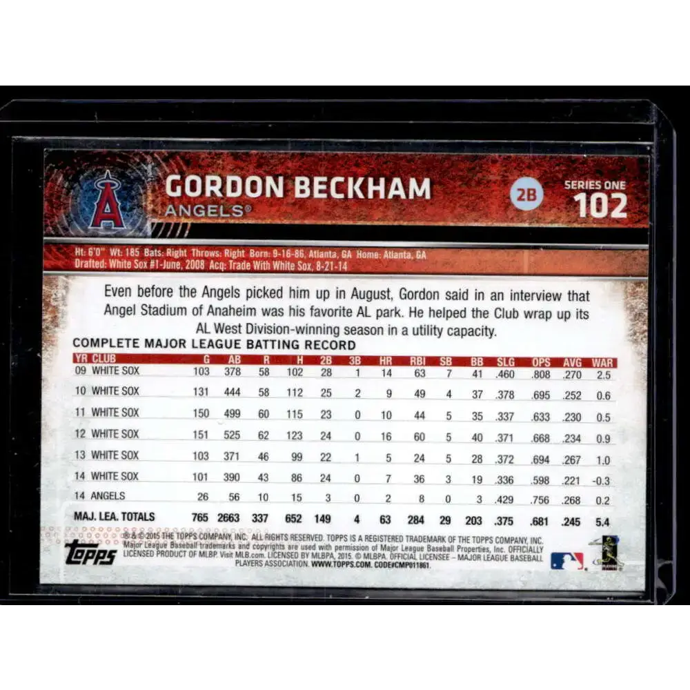 2015 Topps #102 Gordon Beckham Rainbow Foil NM-MT - Baseball Card Single