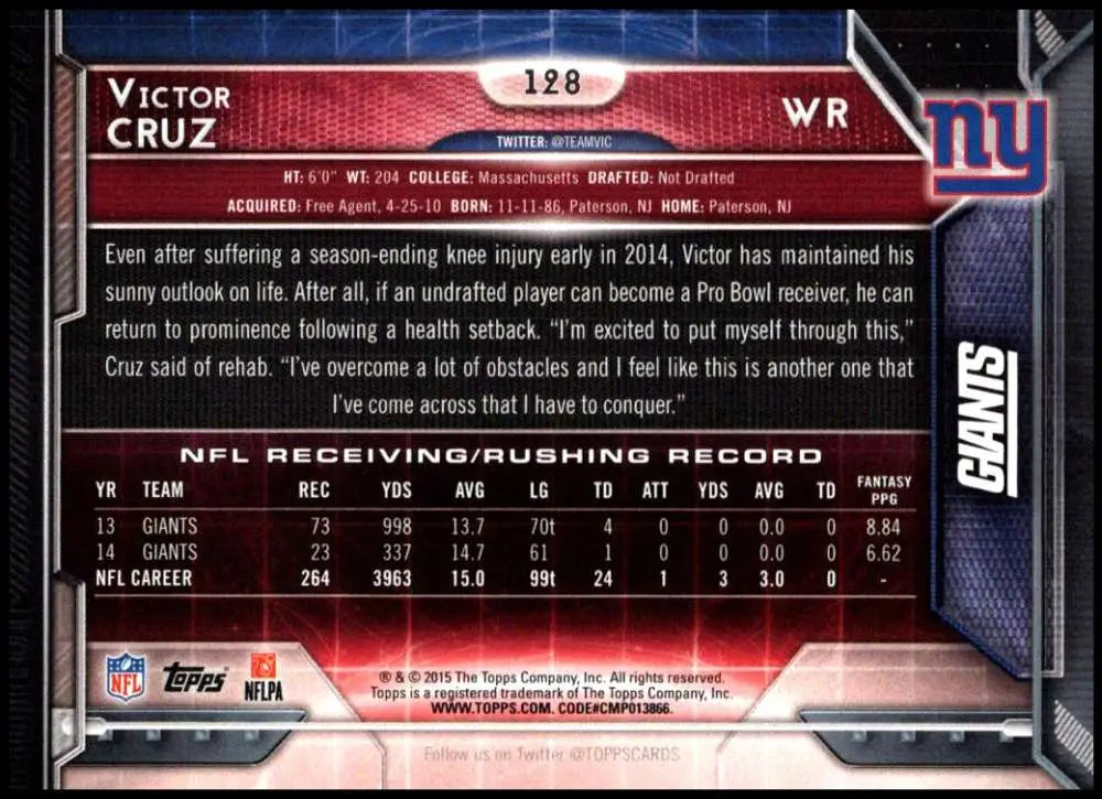 2015 Topps #128 Victor Cruz NM-MT New York Giants Football Card - Football Card Single