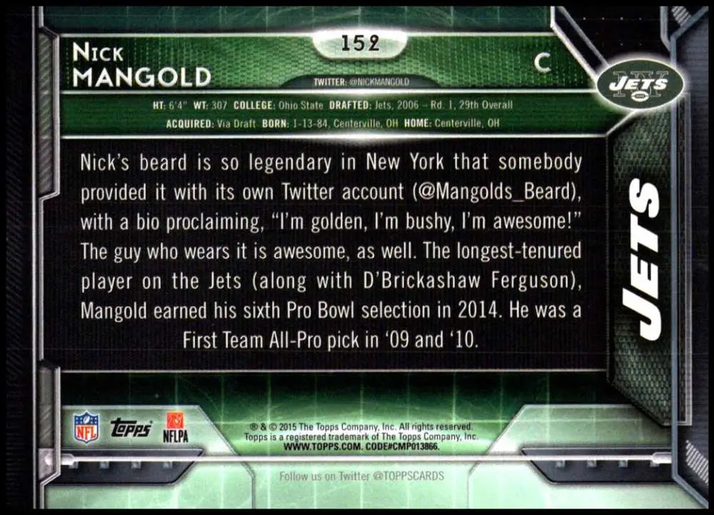 2015 Topps #152 Nick Mangold NM-MT New York Jets Football Card - Football Card Single