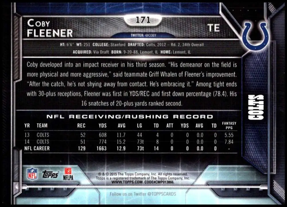 2015 Topps #171 Coby Fleener NM-MT Indianapolis Colts Football Card - Football Card Single